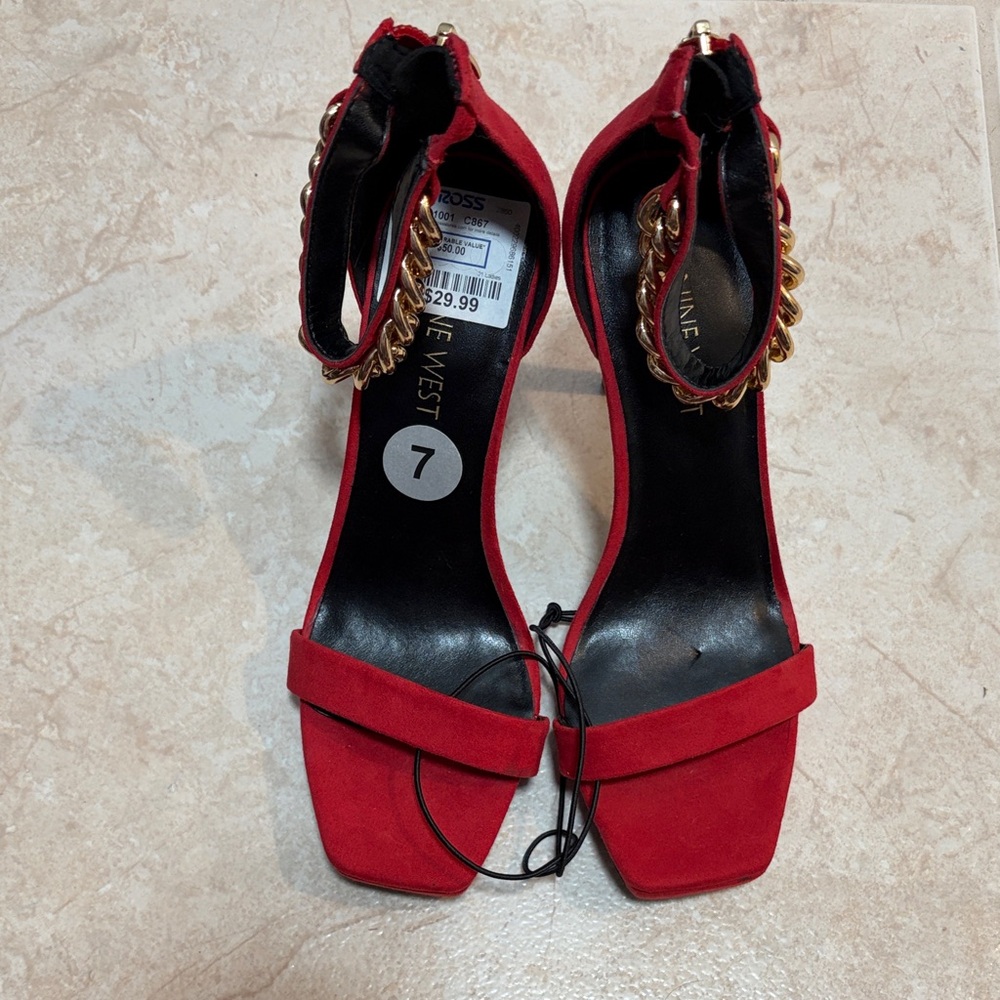 Nine West Red Heels with Gold Accents